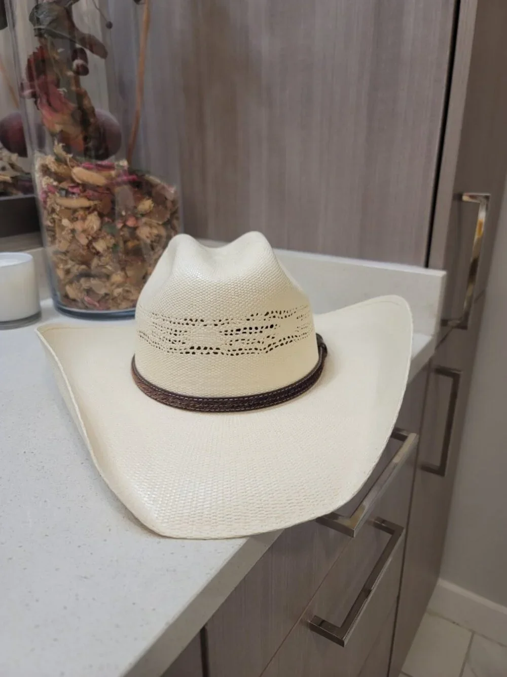 Conner Handmade Hats Beige Straw Cowboy Hat Western Concho Band L